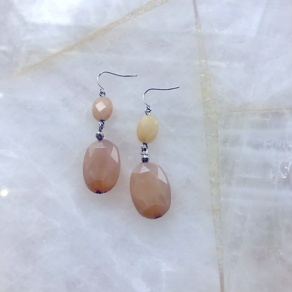 Beige Beaded Drop Earrings